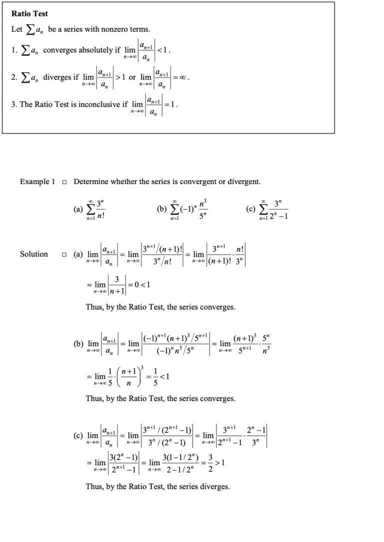 The Ratio Test in Infinite Sequences and Series